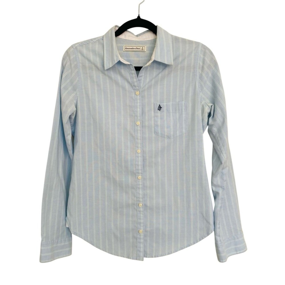Abercrombie & Fitch Blue Pinstripe Button Down Shirt Women’s Small Preppy Y2K